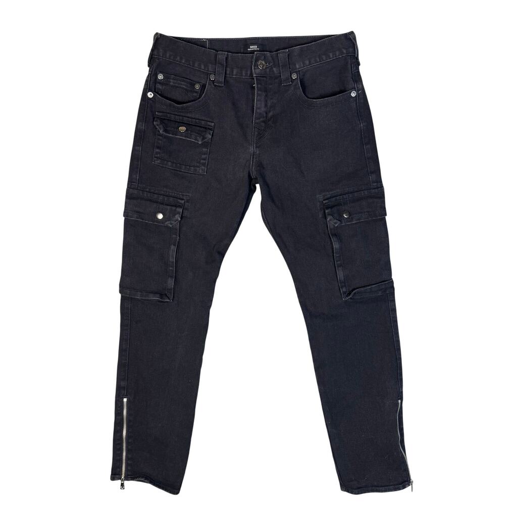 True Religion Black Rocco Stacked Zip Hem Cargo Skinny Jeans Size 32